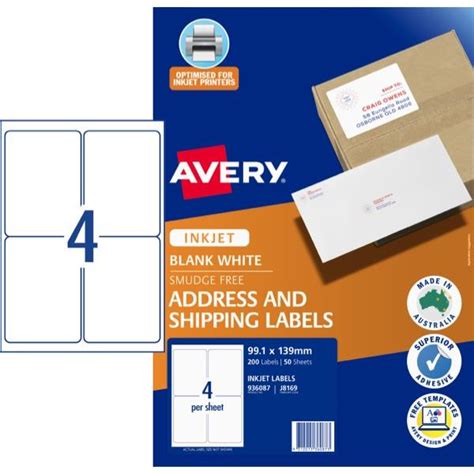 Avery Mailing Inkjet Labels J8169 4 Per Sheet | OfficeMax NZ